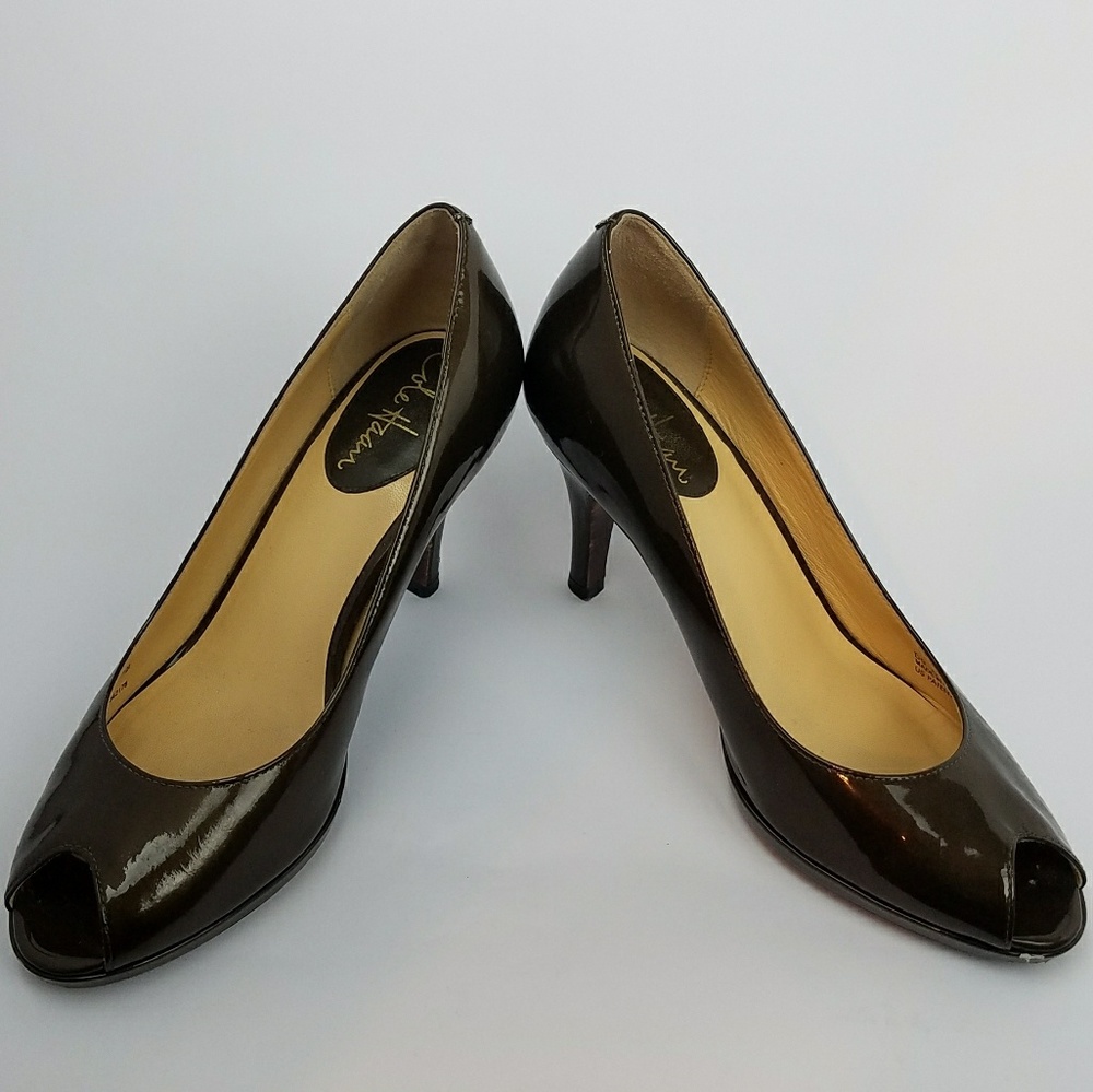 Colehaan Brown Patent Leather Peep toe heels 7